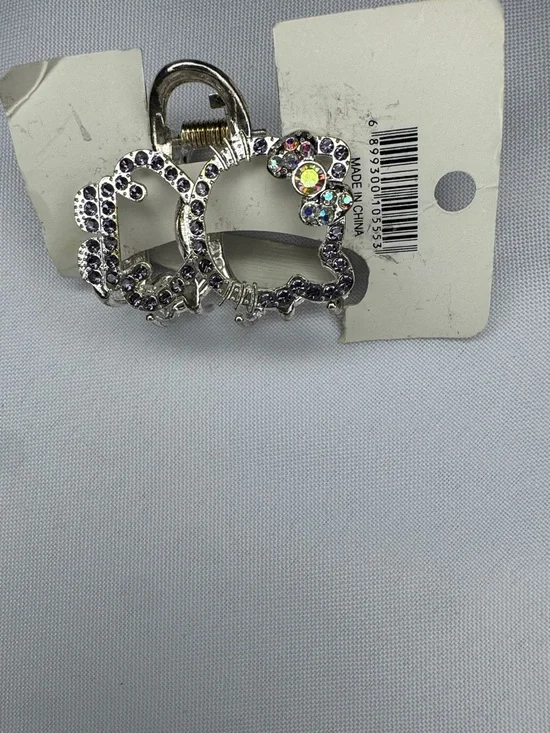 Rhinestone Cat Hair Clip Silver Tone Bow Crystal Claw Clip Cute - Picture 4 of 4